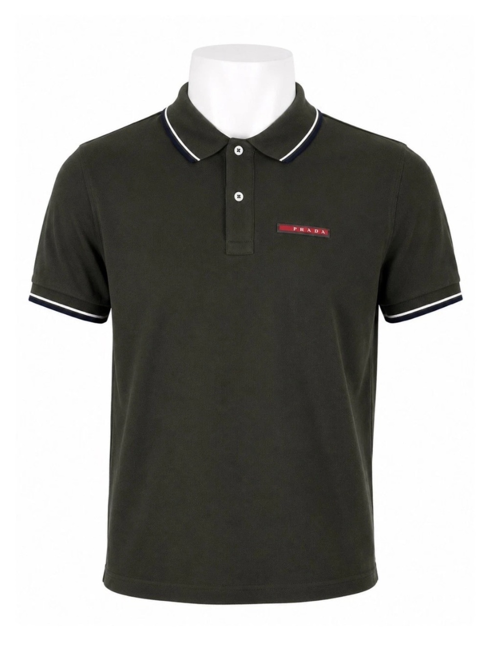 Size XL Authentic Prada Men’s Dark Green Piqué Cotton Logo Polo Shirt Cuff